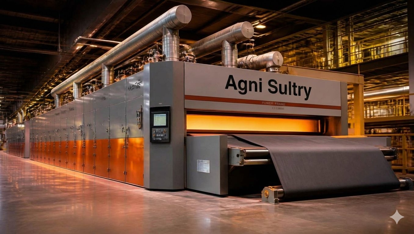 Industrial textile curing machine on a factory floor in Tiruppur