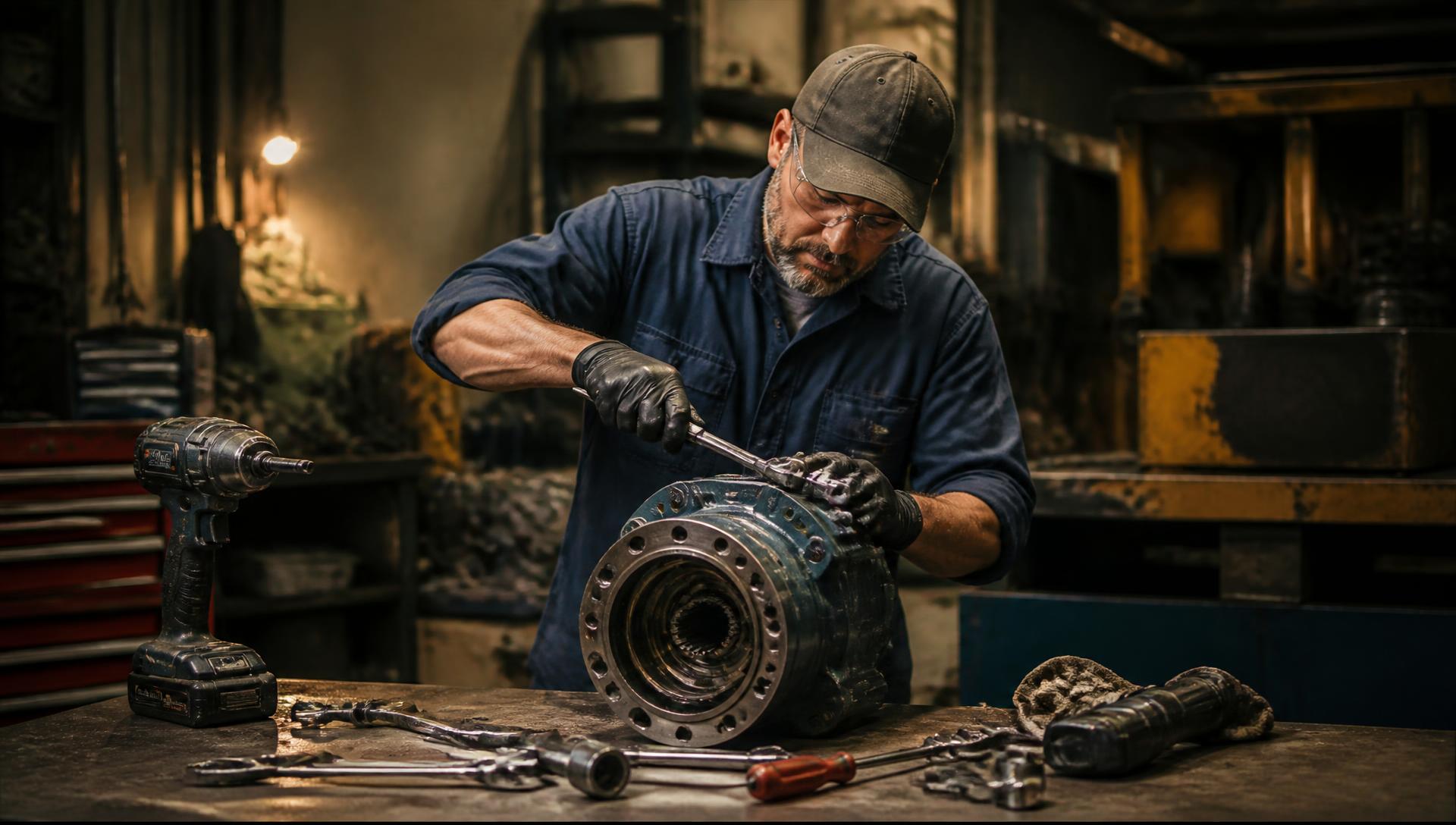 Technician carrying out on-site machinery repair